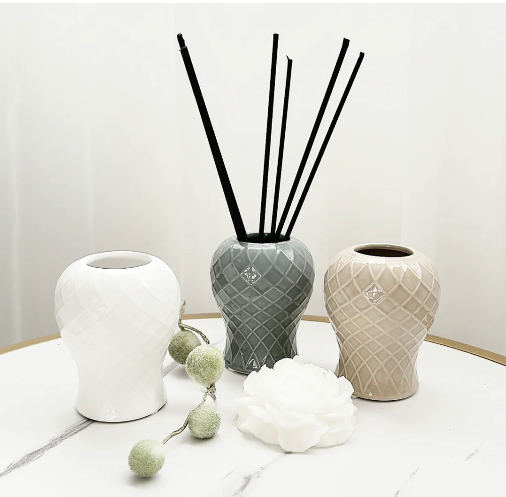 Our coco classy and elegant ceramic Reed diffuser bottles- please buy fragrance separately x - Carly's candles & wax melts