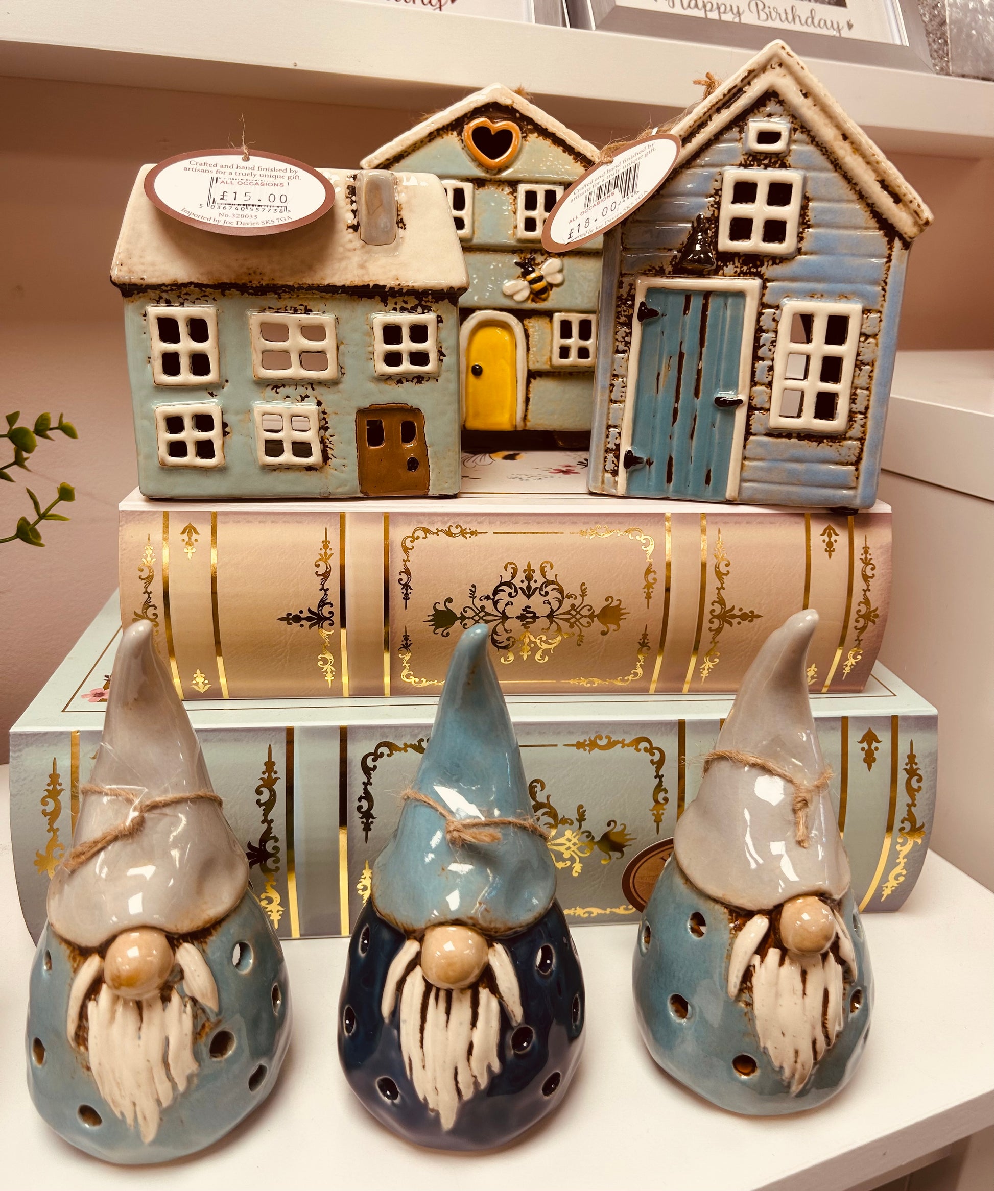 Village Pottery Holiday House Blue Tealight - Carly's candles & wax melts