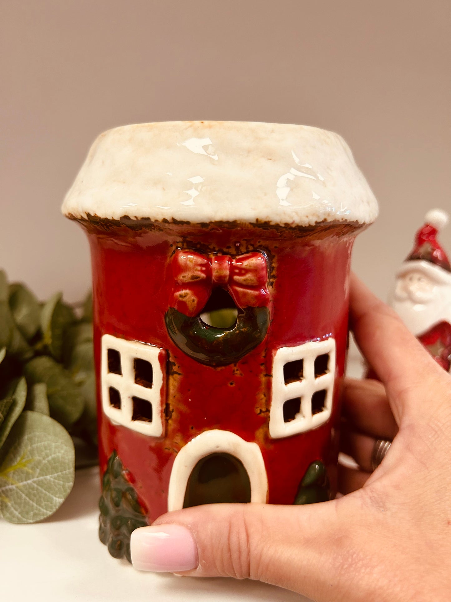 Village Pottery Xmas Red Round Mini House - Carly's candles & wax melts