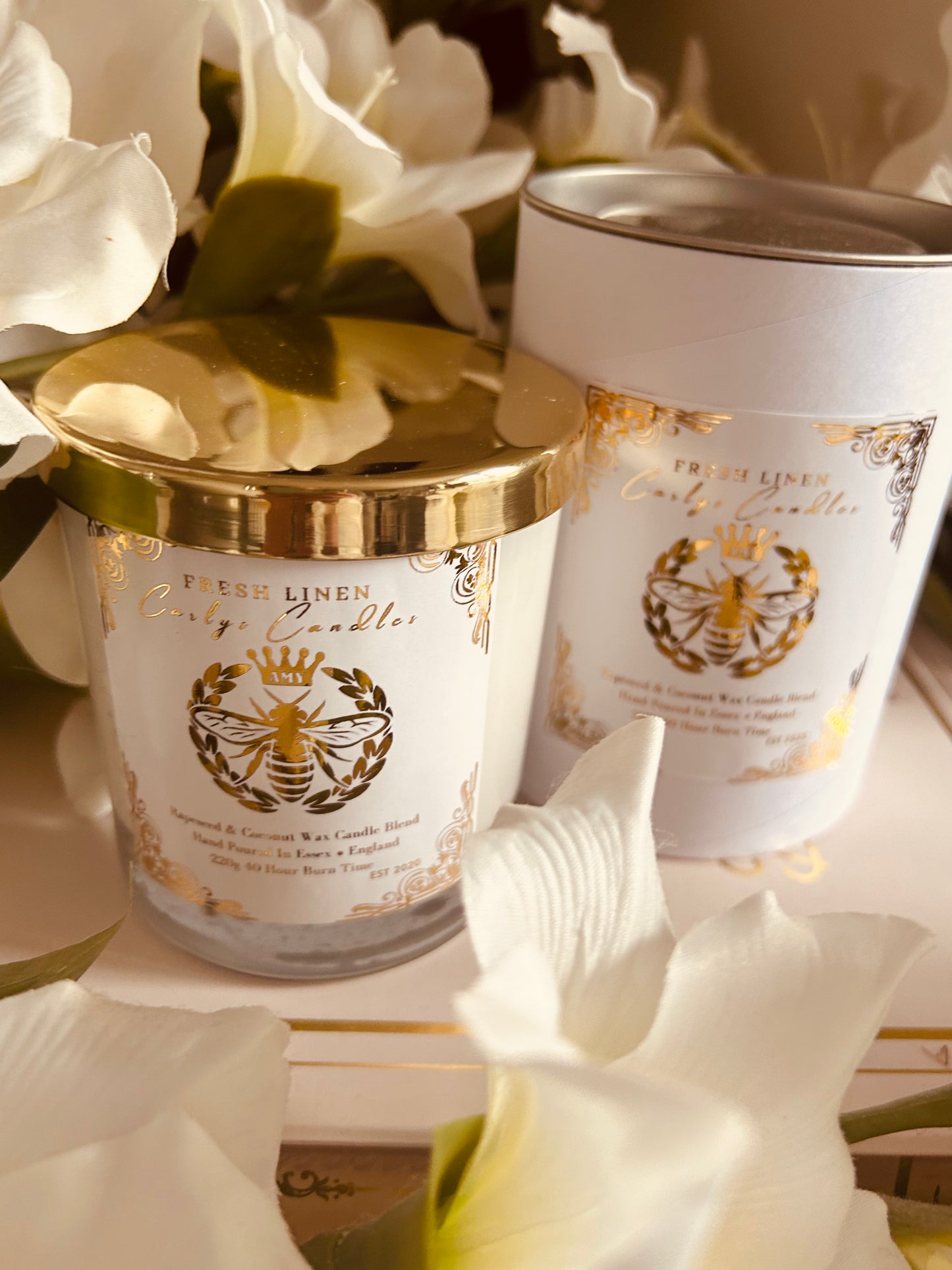 Fresh linen luxury rapeseed & coconut blend candle (without lid) - Carly's candles & wax melts