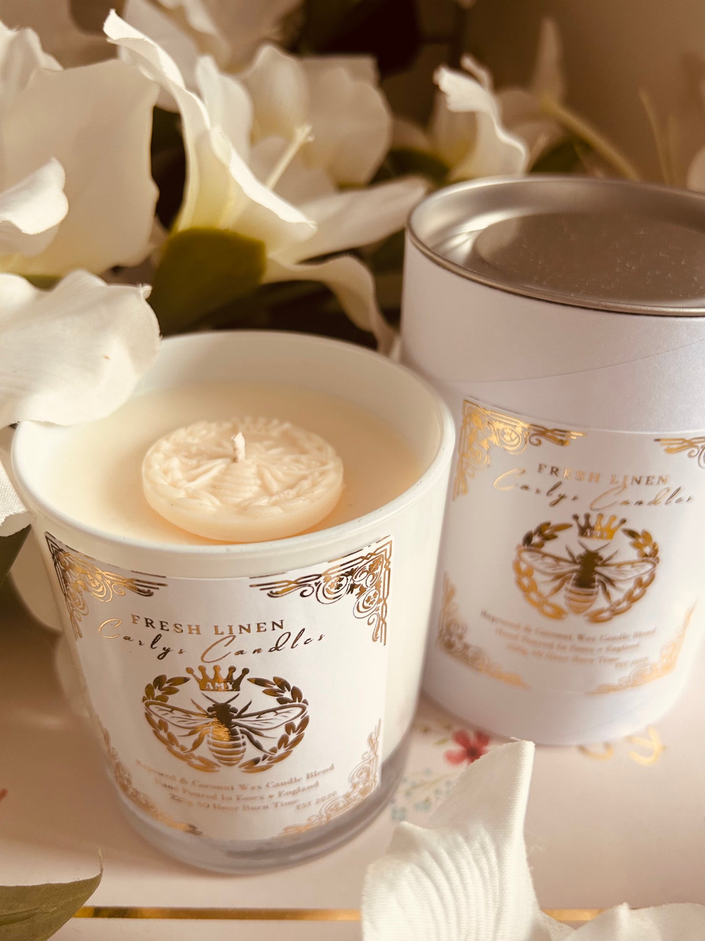 Fresh linen luxury rapeseed & coconut blend candle (without lid) - Carly's candles & wax melts